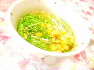 ほんだしｄｅ たっぷり水菜とコーンの食べるスープ レシピ 作り方 By 小太郎１２１２ 楽天レシピ