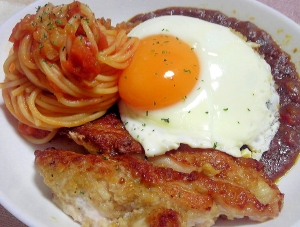 カレーにトマトパスタとチキンカツでトルコライス風 レシピ 作り方 By デラみーやん 楽天レシピ