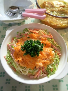 ホットエッグでとろとろ♪コールスロー★素麺サラダ