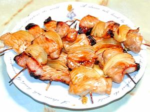 魚焼きグリルで 豚ロースブロックの焼き鳥風豚タマ串 レシピ 作り方 By Torezu 楽天レシピ