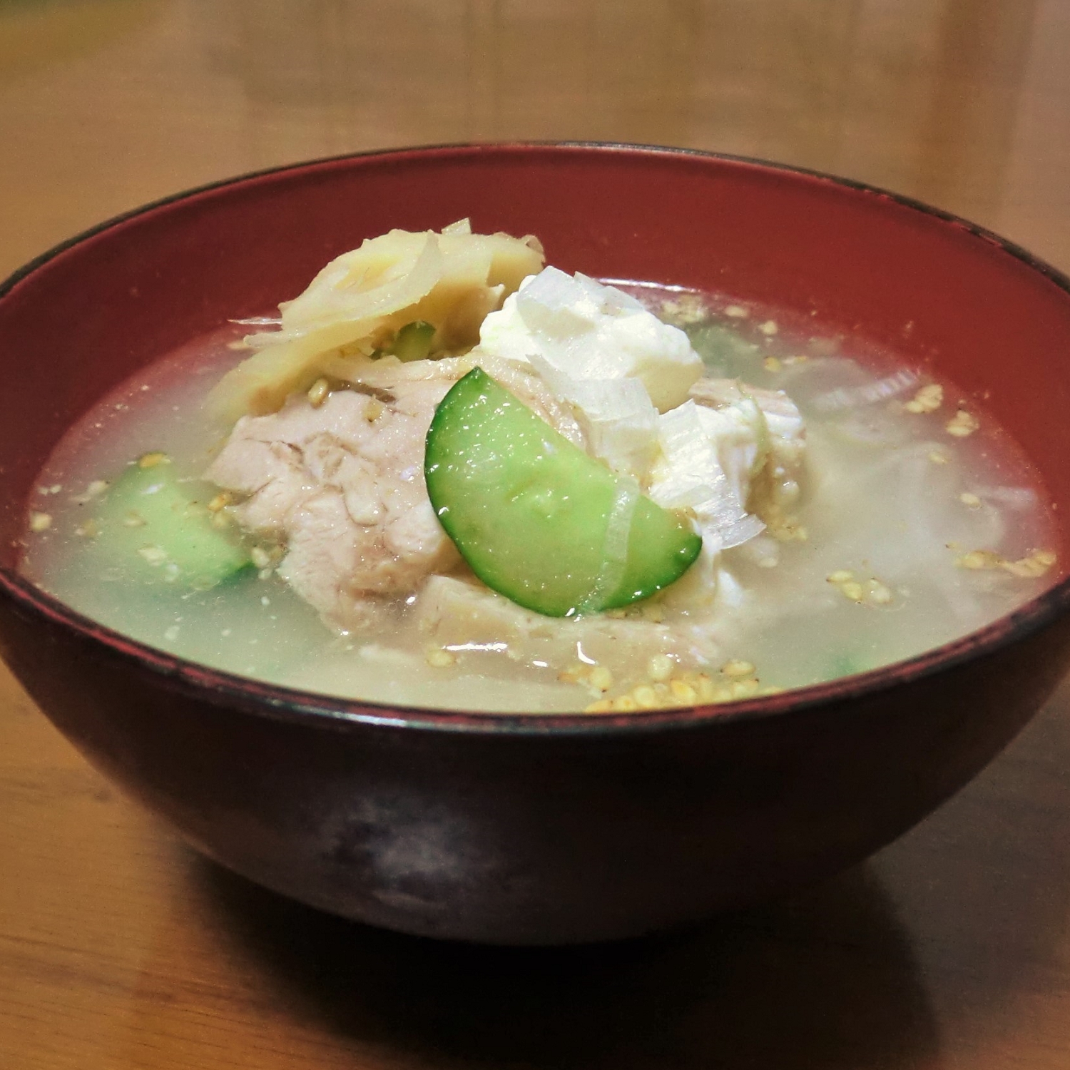 塩冷や汁★茹で鶏スープ