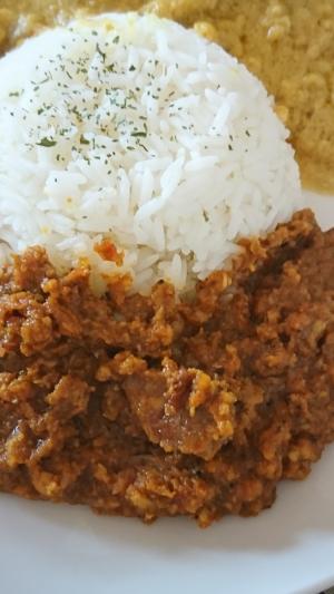 キーマ カレー と ドライ カレー 骨付きチキンにドライキーマ 軽やかな玄米カレー ライオンシェア 東京 代々木