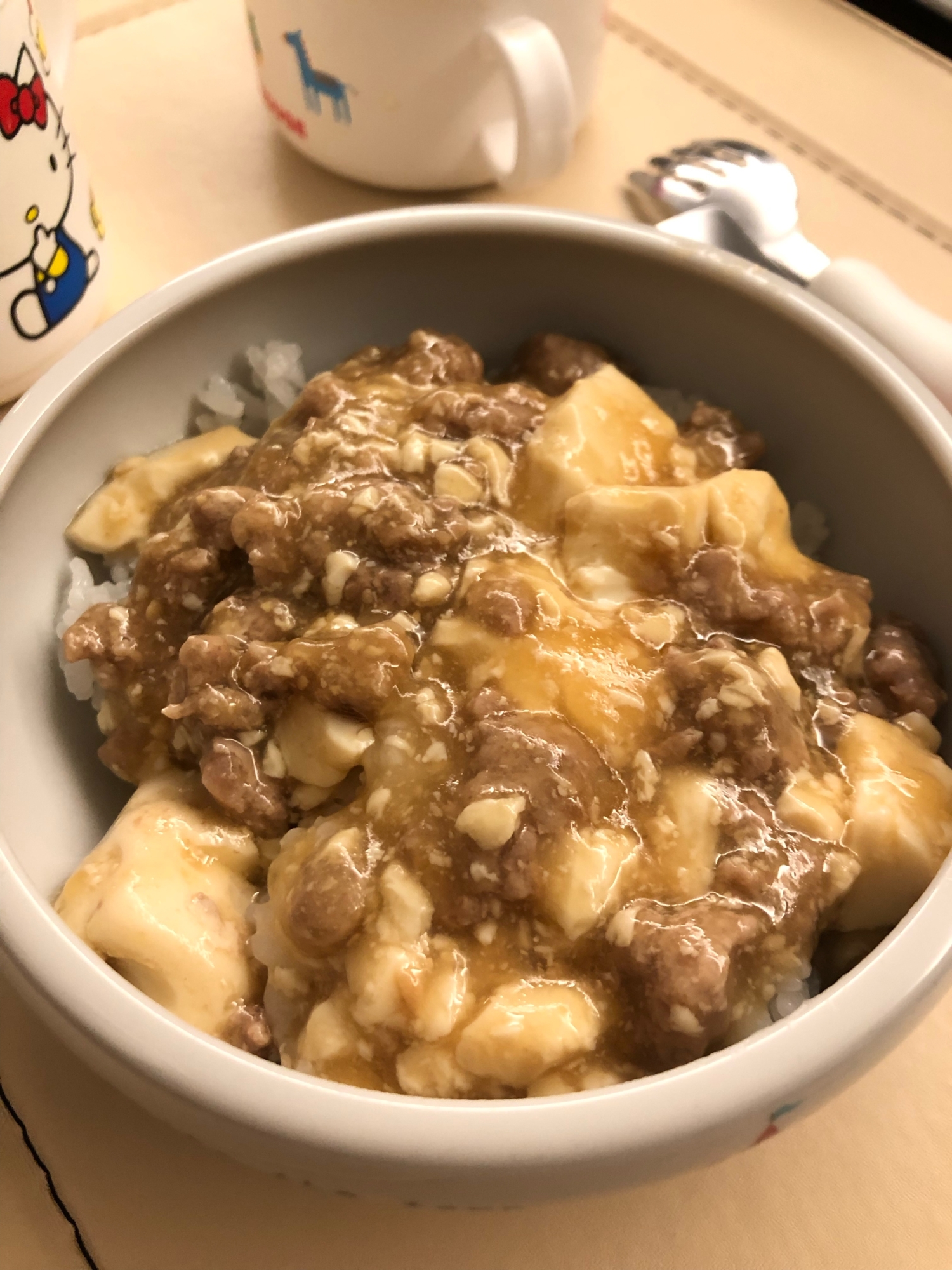 家にある調味料で！辛くない！麻婆豆腐(マーボー)丼