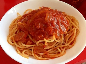 ウインナーときのこのガーリックトマトスパゲッティー レシピ 作り方 By まいまい917 楽天レシピ
