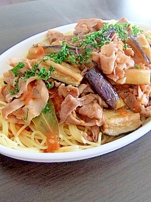 絶対美味しい 茄子と豚バラのトマト風味パスタ レシピ 作り方 By カムトフニャンフニャン 楽天レシピ