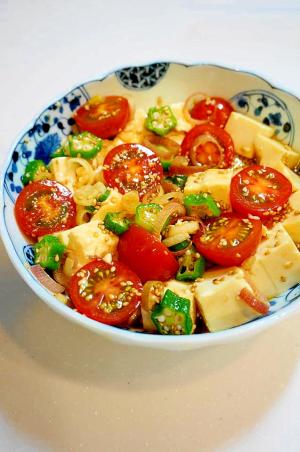 夏野菜でサッパリ トマトとオクラと豆腐の中華サラダ レシピ 作り方 By Oppeke22 楽天レシピ