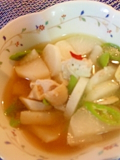 レンジで6分!大根と鶏肉の塩麹ピリカラスープ煮