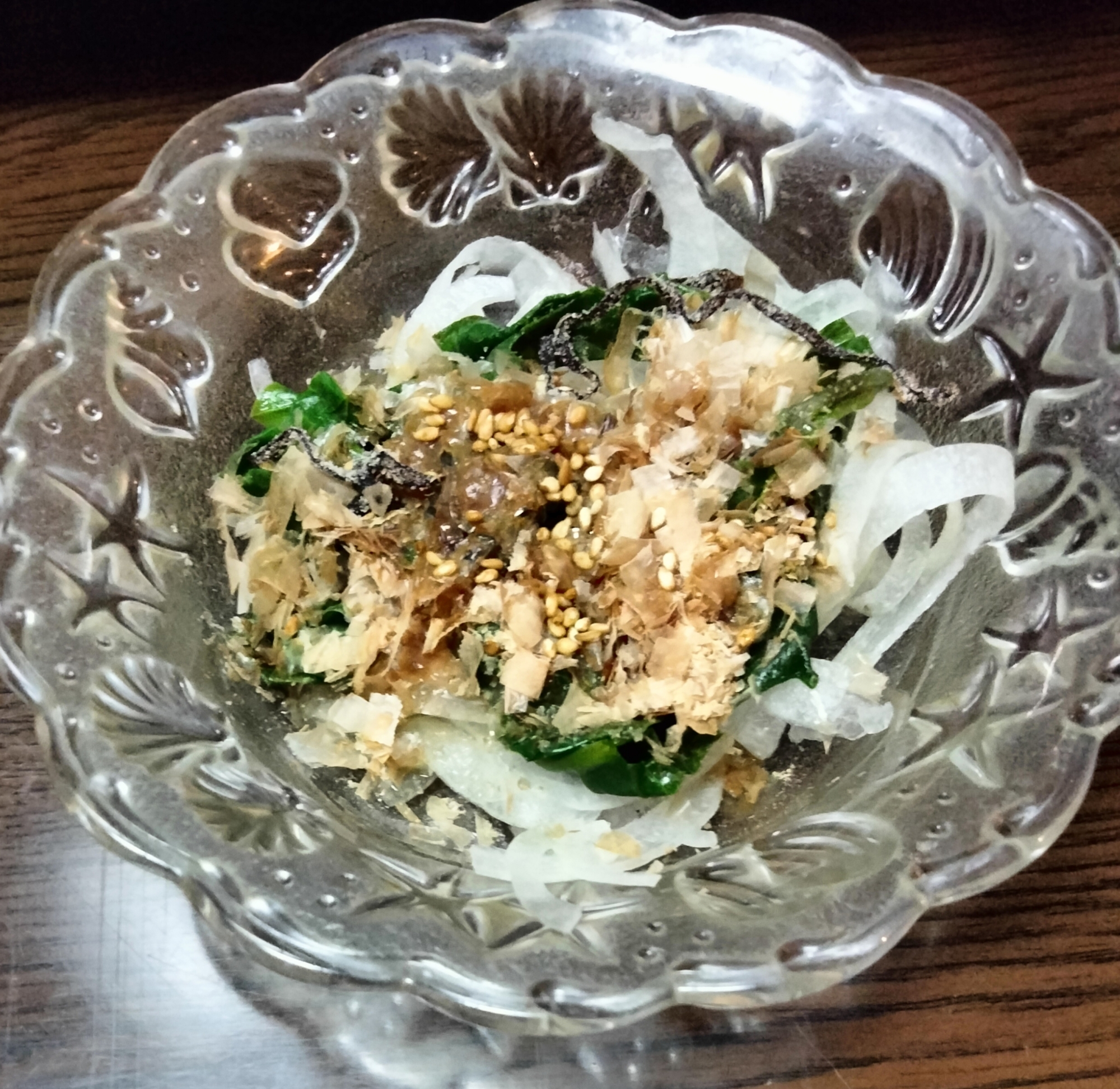 新玉ねぎと青菜のおかかポン酢和え
