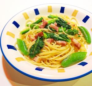 菜の花とスナップエンドウとベーコンのパスタ レシピ 作り方 By メリッコ 楽天レシピ