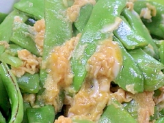 健康法師の　長いんげん豆の卵とじ