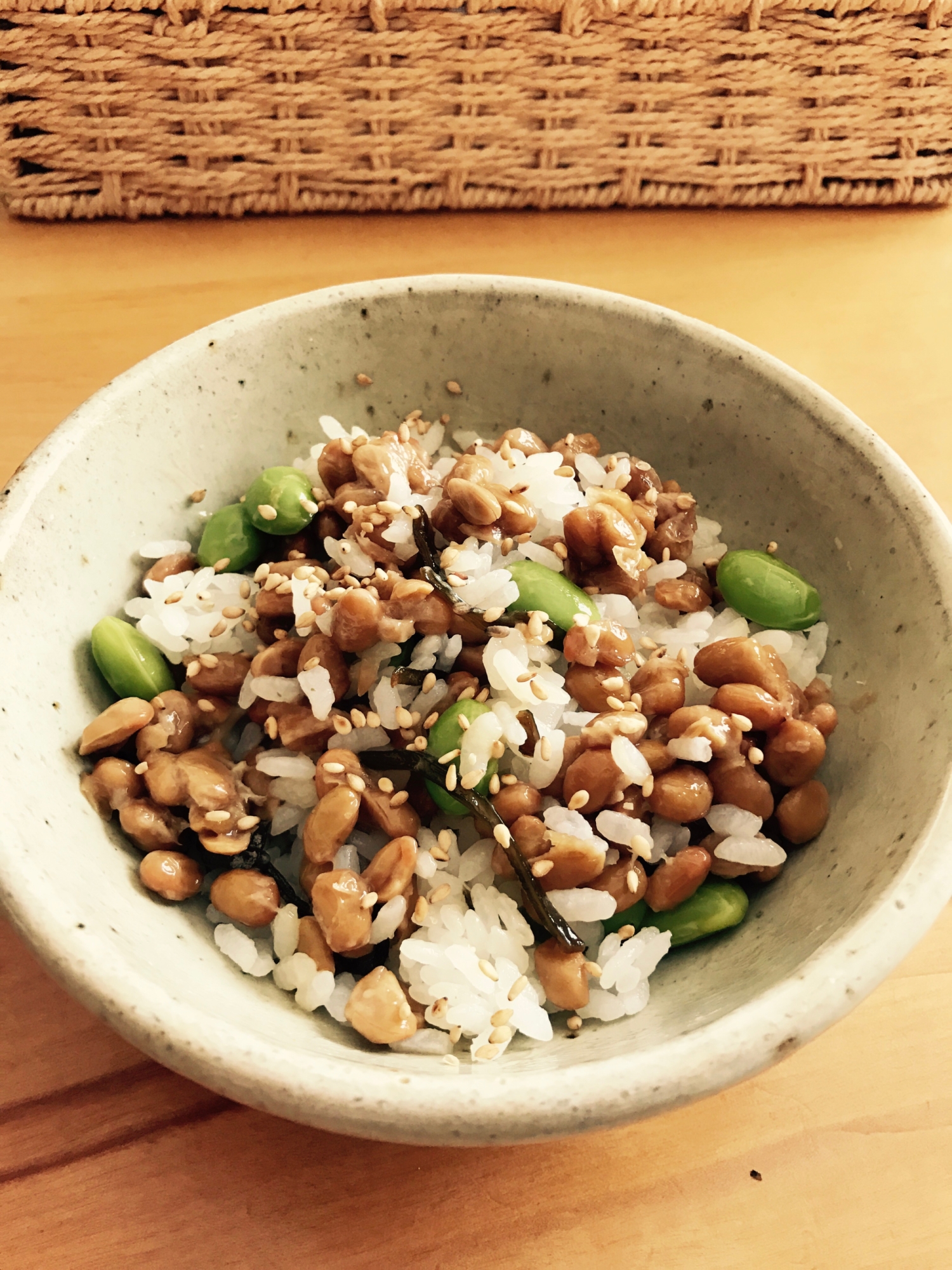 枝豆と塩昆布の納豆チャーハン