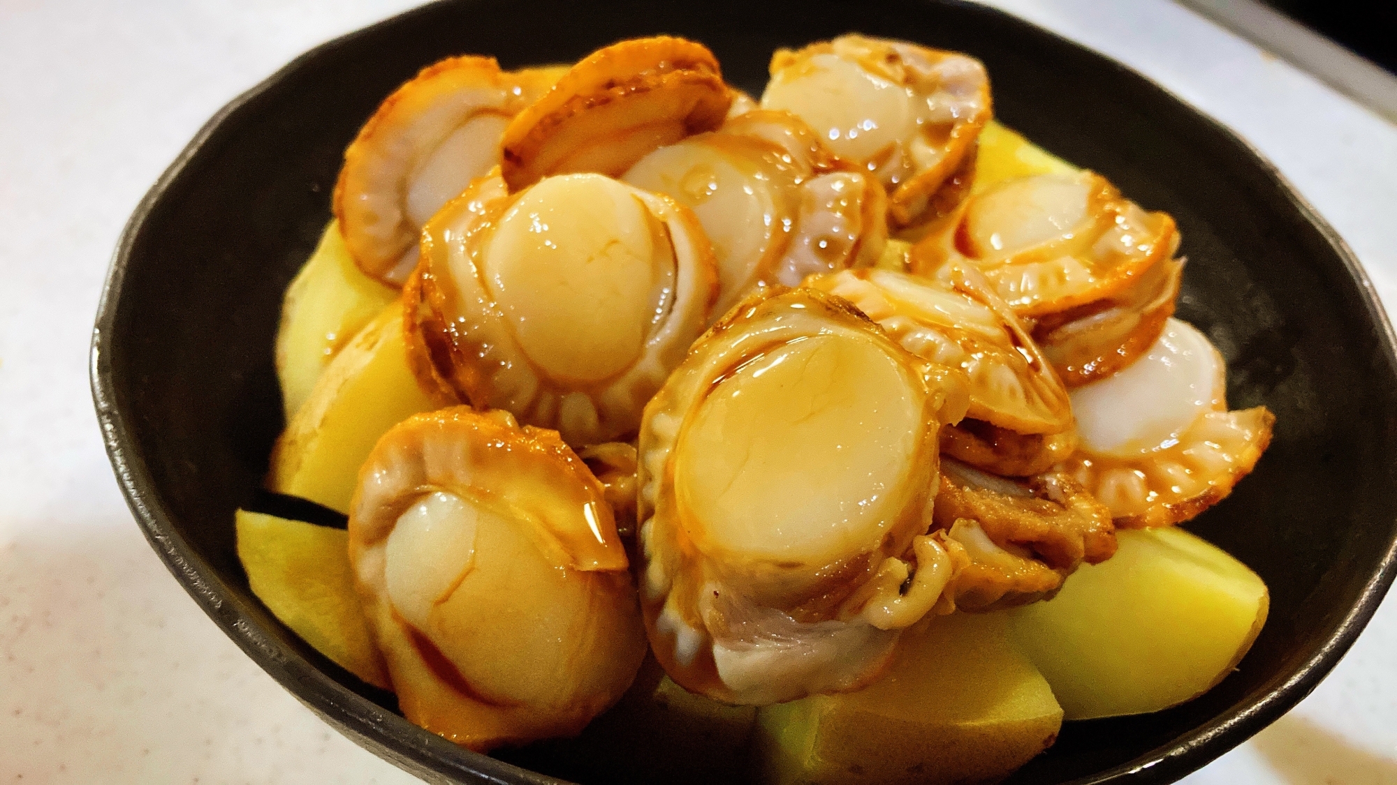 レンチンで、じゃがいもと帆立のオイスターソース和え