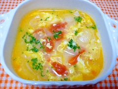 玉ねぎとトマトの卵スープ
