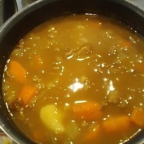 ブロッコリーの茎入り牛バラ肉のカレー