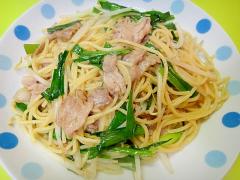 もやしとニラ豚肉のパスタ