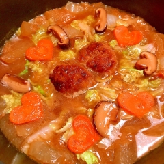 焼きハンバーグde冬瓜と白菜のオイスター三升漬鍋