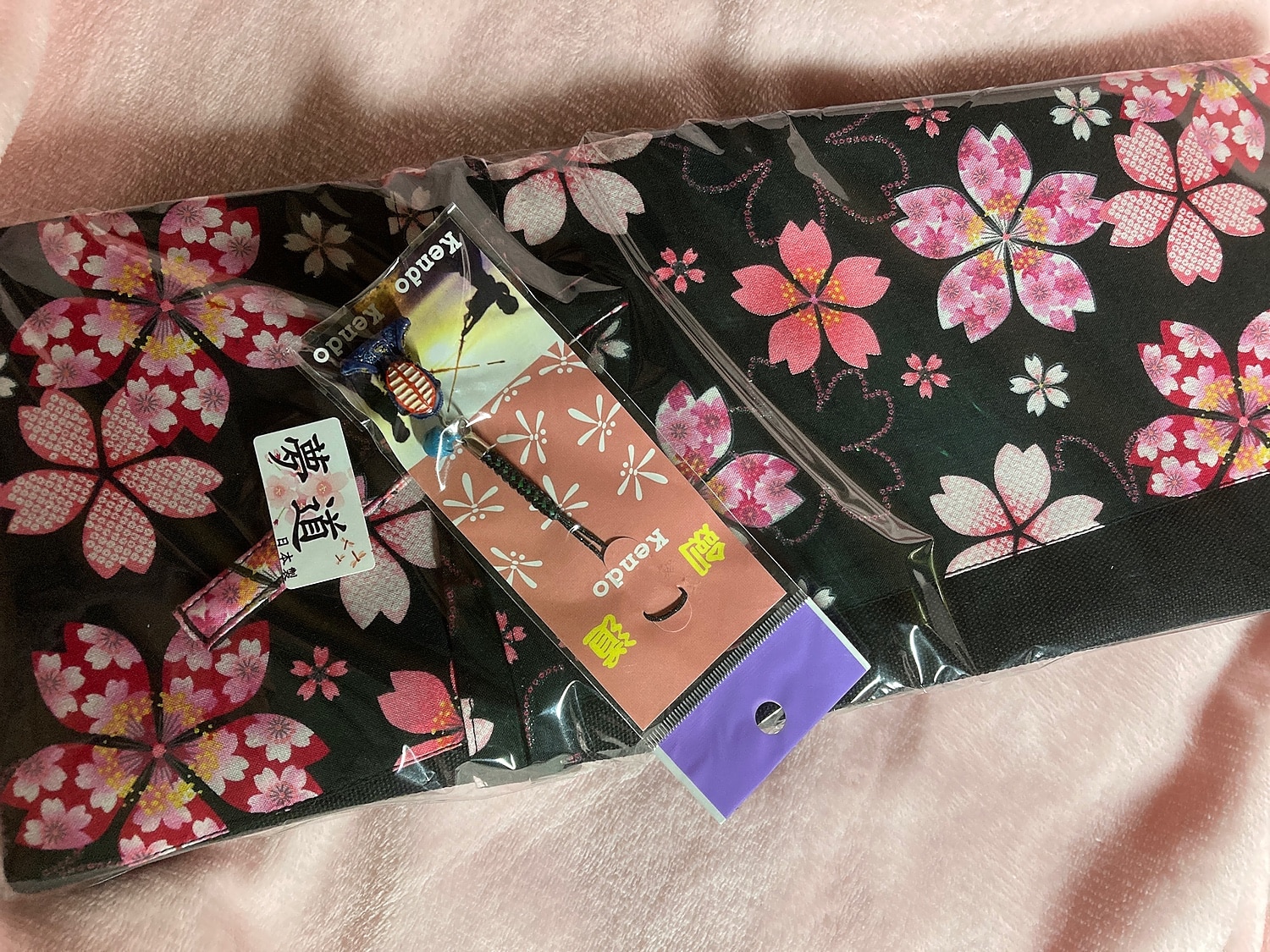 【hana ページ】 夢道] 日本製特製帆布竹刀袋3本入[ピンク桜] 刺繍無料！送料無料