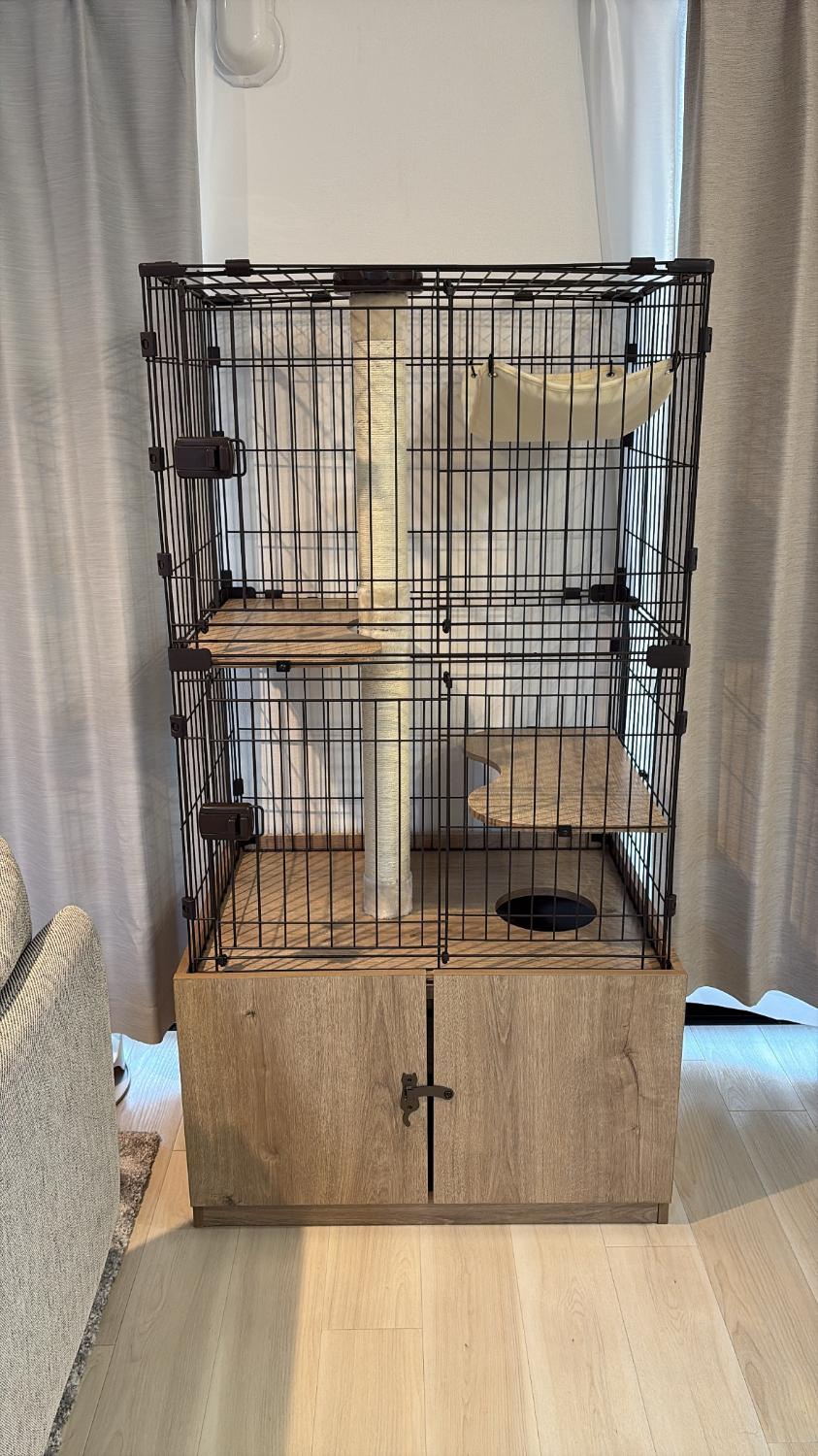 アイリスオーヤマ 猫 ケージ 2段 3段 ハンモック トイレ収納 コンパクト ワイド ゲージ スリム キャットケージ 隠 キャットケージ アイリスオーヤマ 猫ケージ口コミ レビュー画像2