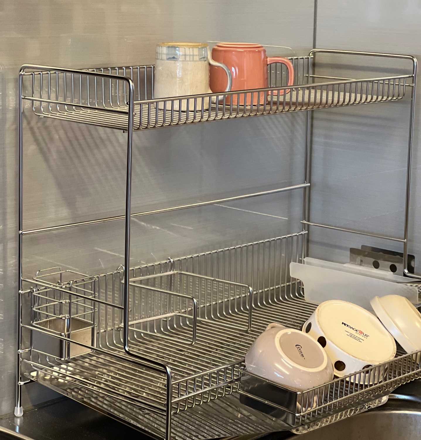 川口工器 ツッパリ式水切りカゴ2段・棚1段