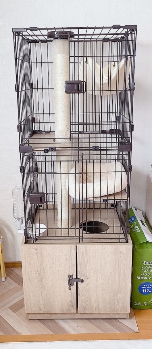 アイリスオーヤマ 猫 ケージ 2段 3段 ハンモック トイレ収納 コンパクト ワイド ゲージ スリム キャットケージ 隠 キャットケージ アイリスオーヤマ 猫ケージ口コミ レビュー画像9