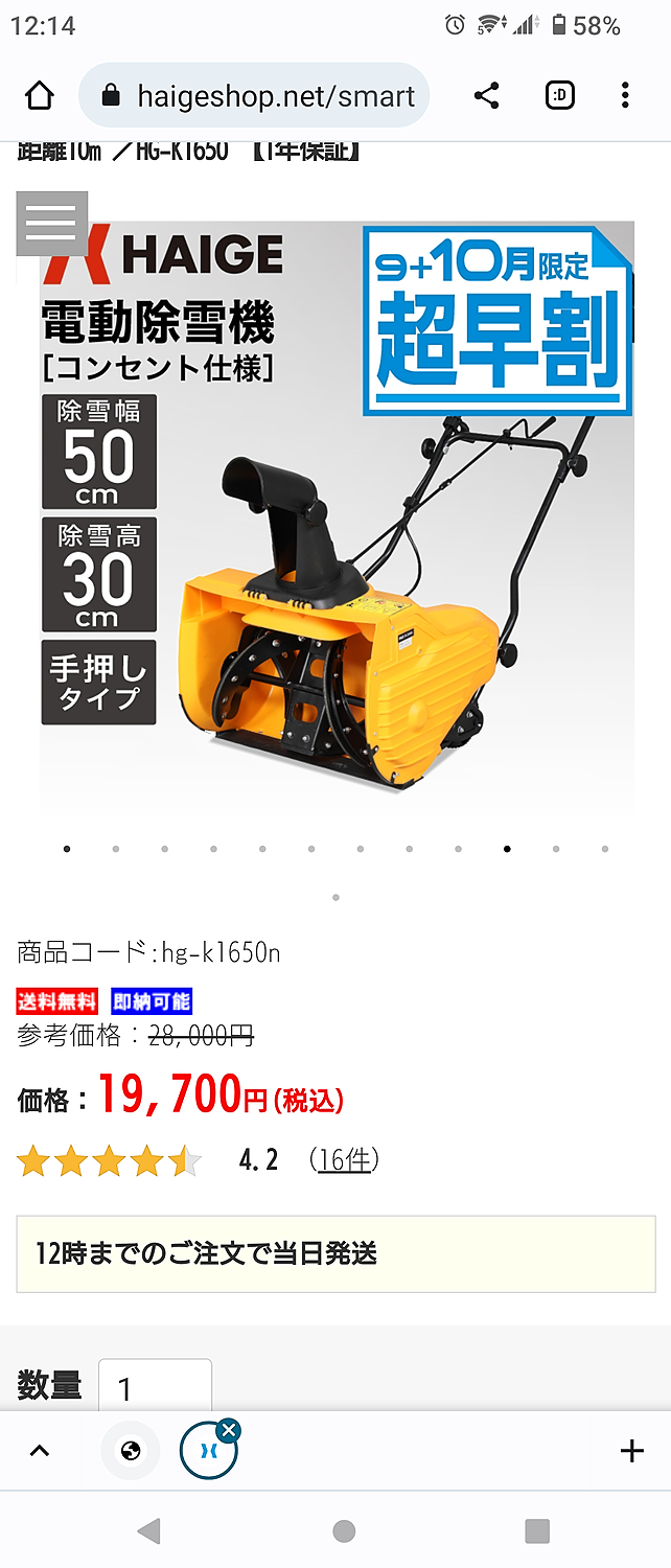 楽天市場】【公式】＜即納 11月限定 直前割＞ 家庭用 電動除雪機 1600W