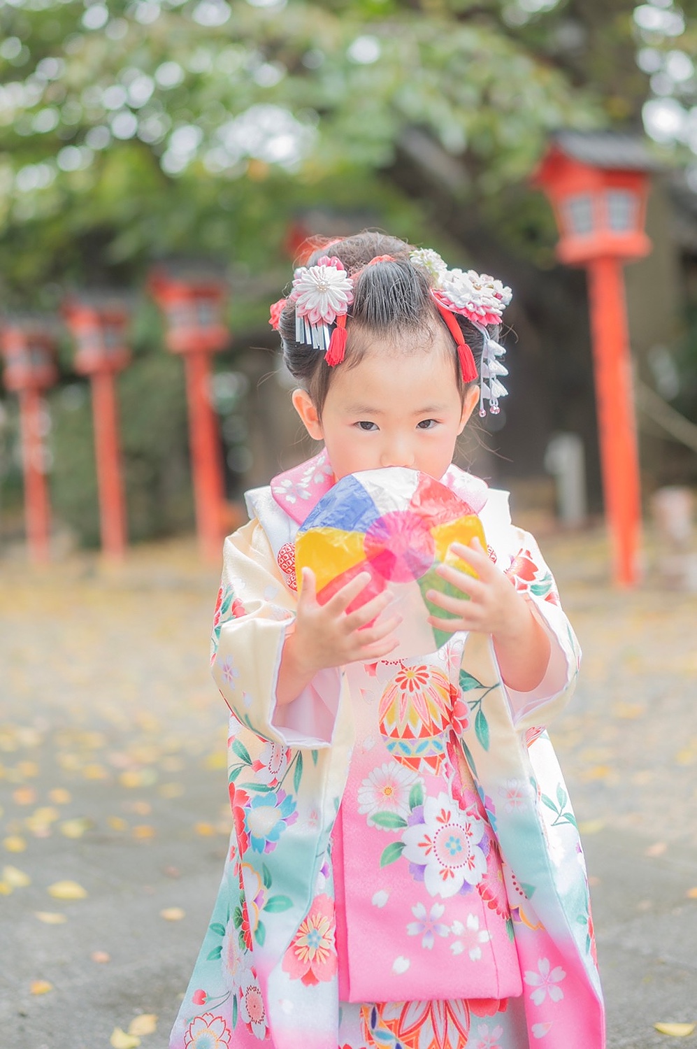 七五三 チンコロ 正絹 総絞り 赤にちかいピンク かのこ - 七五三