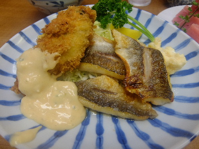 牡蠣フライとかますバターソテー