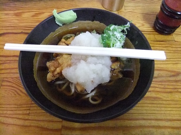 一由そば@日暮里の冷やしおろしそば(小盛り)+たこ天2