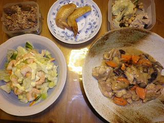 海老キャベツ　茄子鶏煮　肉佃煮927.JPG