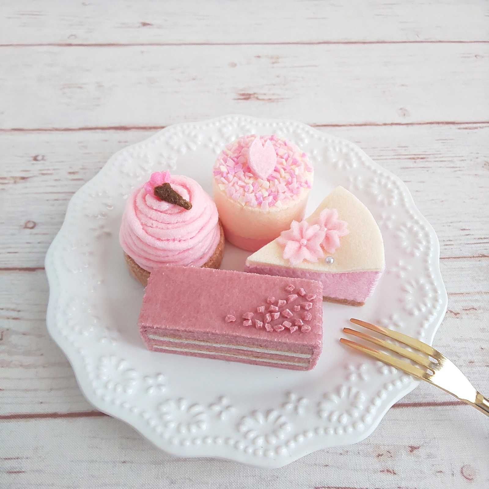 ミニチュアスイーツ　桜のケーキ 粘土】ミニチュアの桜のケーキを作ってみた【ミニチュアスイーツ