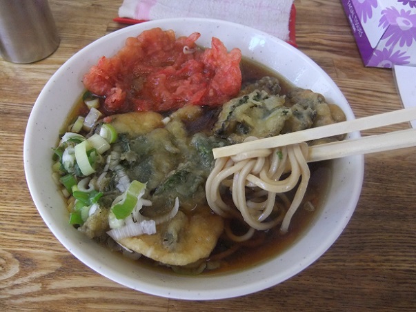 一由そば＠日暮里のそば(小)＋紅生姜天(半)＋ゴーヤ天＋明日葉天２