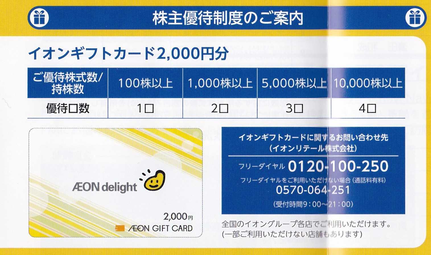 イオンディライトから イオンギフトカード 2000円分 | うさこの株主