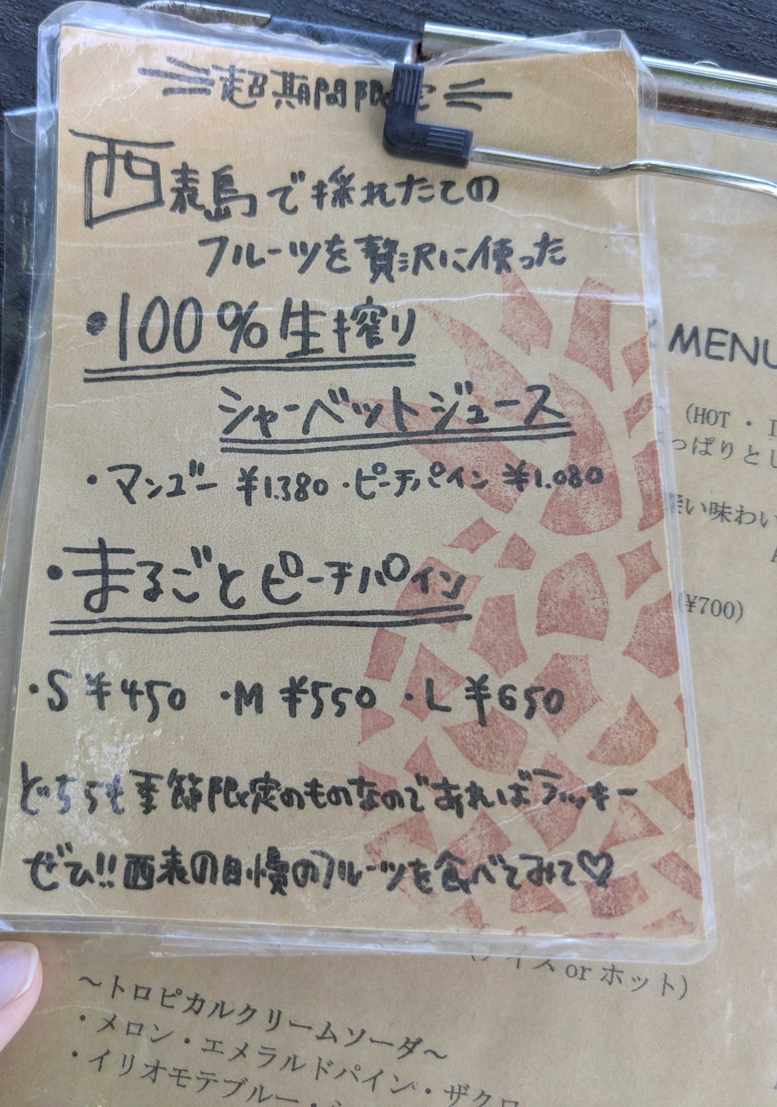 西表島　k子連れカフェ　西表の少年　超期間限定メニュー