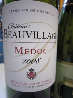 今日の赤ワイン　Chateau BEAUVILlAGE MEDOC 2008