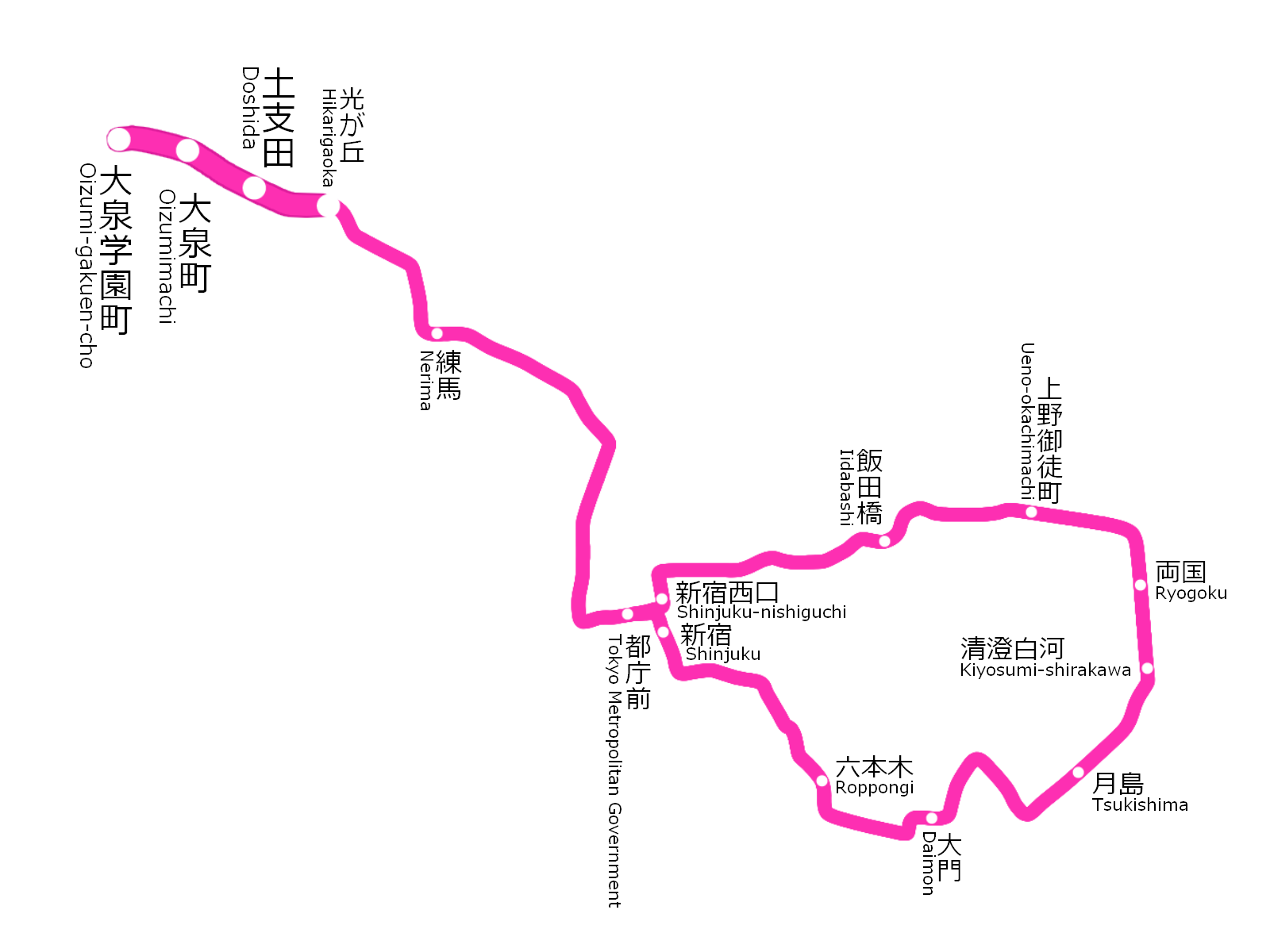 route map of Toei Oedo Line adding planning section