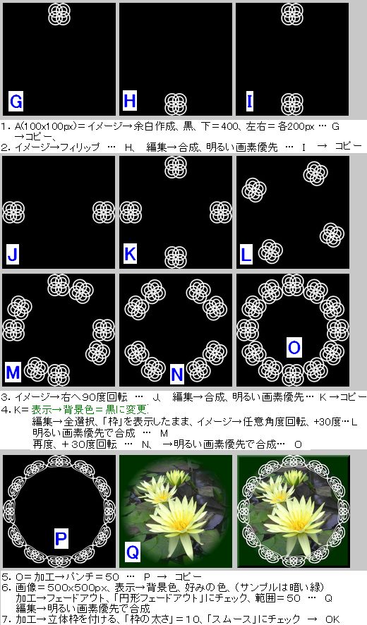 ◎で作った円形レース模様枠　・　作成手順