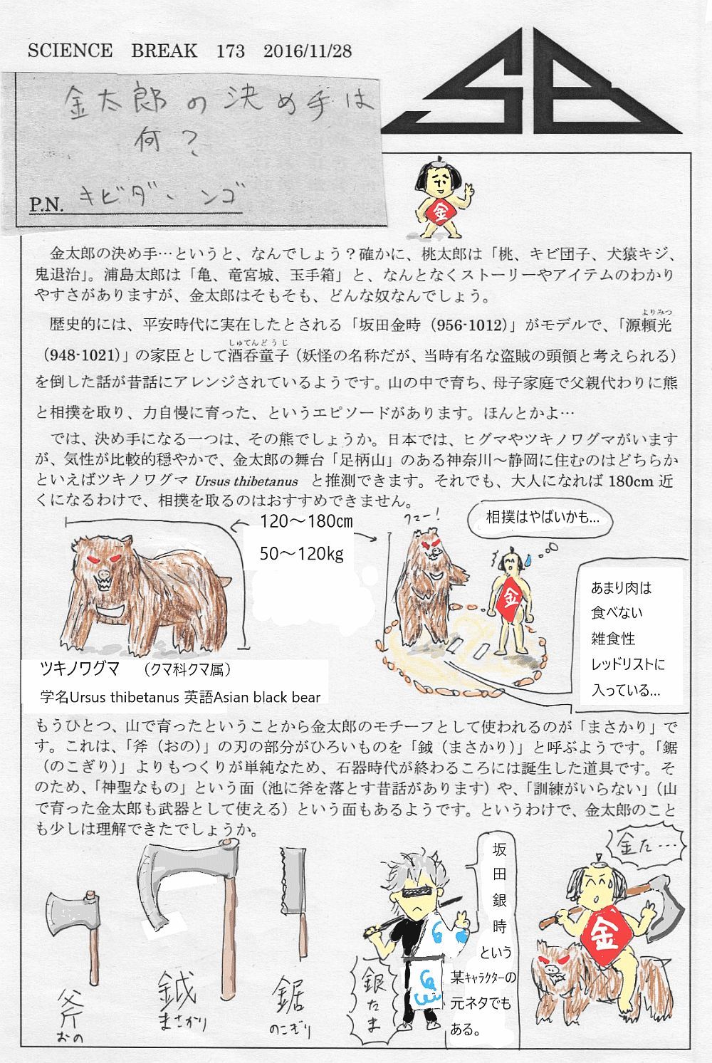 サイエンスブレイク173 金太郎の決め手は何 クマは何クマ まさかりとは とある化学教師でググって 楽天ブログ