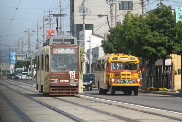 函館市電 １００周年 花電車とボンネットバスのすれ違い3