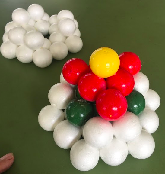 面心立方格子を最密充填から掘り出す模型 | 高校化学の教材；分子と 