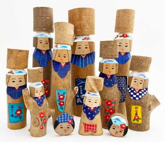 あんこ人形 伊豆大島 こっぱ人形 一刀彫 6体セット コケ―シカ鎌倉に