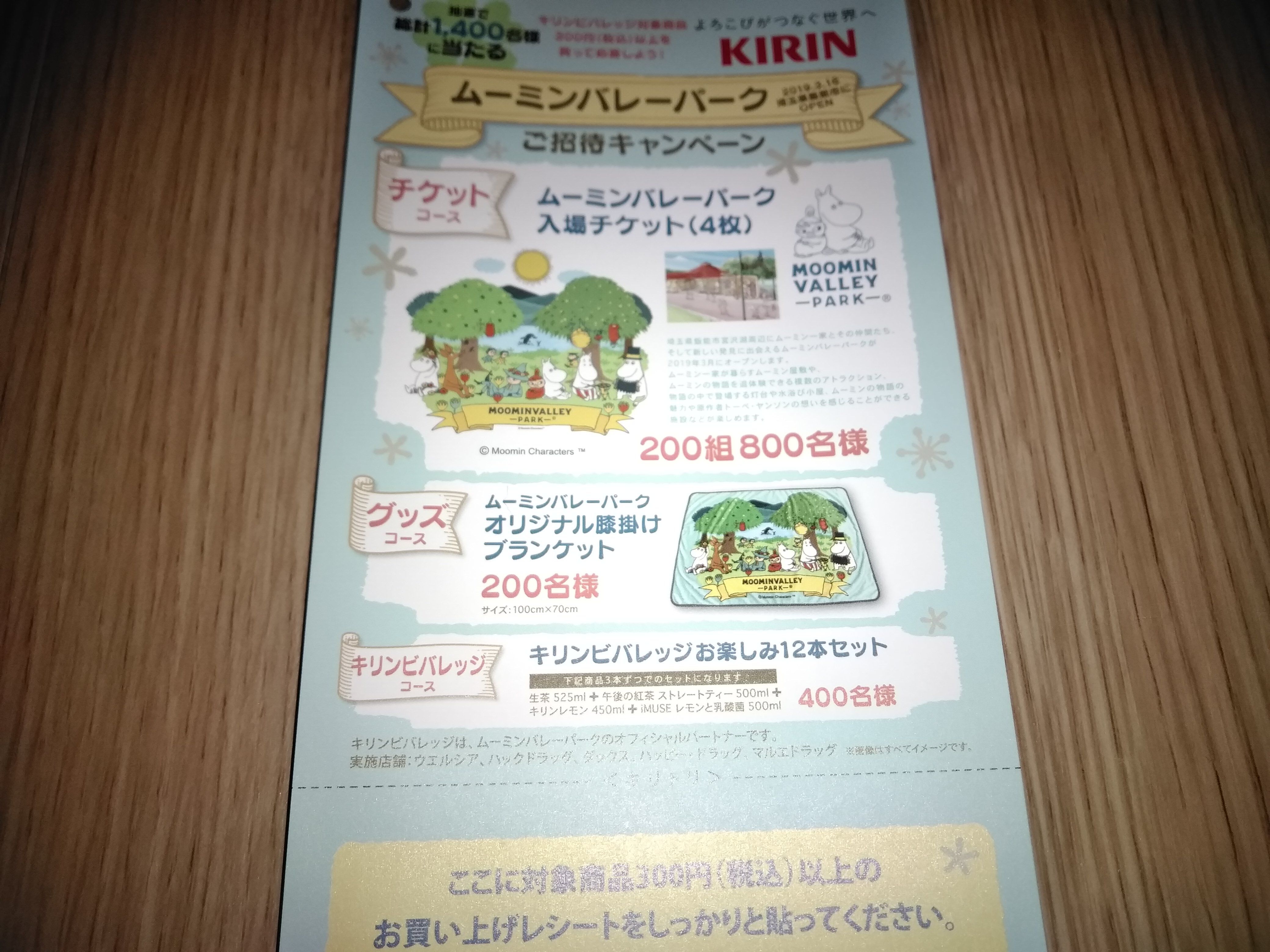 ムーミンバレーパーク入場チケット（４枚）が２００組８００名様に当り