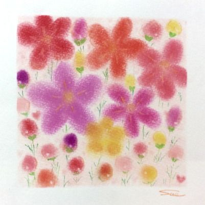 kazuyo　絵画　虹と花々 kazuyo絵画虹と花々