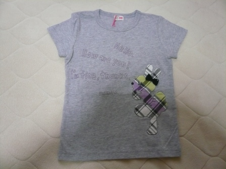 KPニットプランナー20162016SSITEMチェックmimiちゃんのアップリがかわいい半袖Ｔシャツｸﾞﾚｰ杢110ｃｍ.JPG