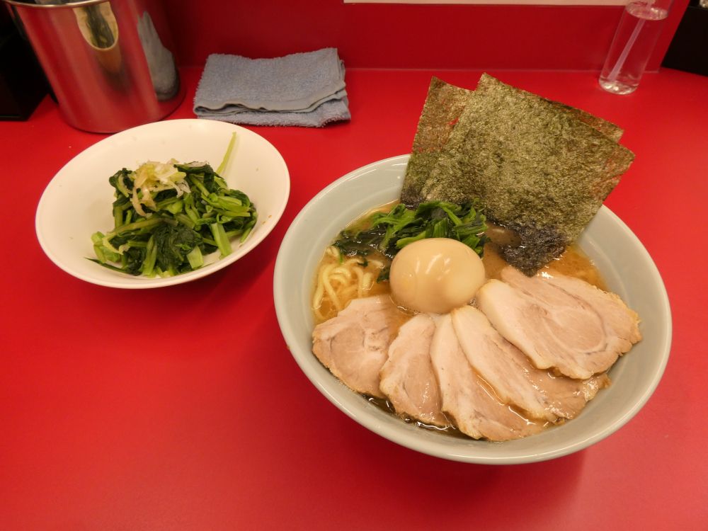 1 横浜家系ラーメン おうじ家 チャーシューメン並 カタメ コイメ 味玉 ほうれん草 小松菜のミックス 光圀の西山荘 楽天ブログ