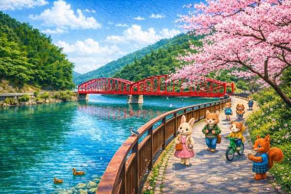 AIさんが描いた「南河内橋(眼鏡に見えるので通称：眼鏡橋）」<br />