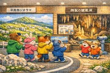 ※AIさんが描いた平尾台の風景「自然観察センター内見学のイメージ」