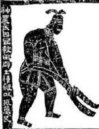耕作をする神農。
