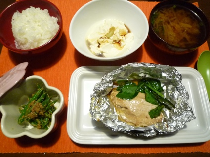 2012.04.05かし?きハ?ターのホイル焼＆いんけ?んこ?ま和え＆寄せ豆腐3.jpg