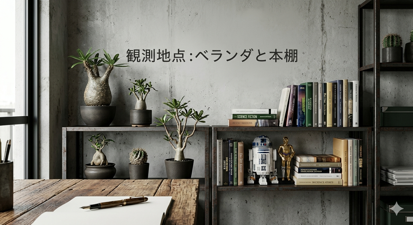 観測地点：ベランダと本棚