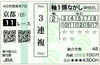 15.菊花賞（三連複流し）